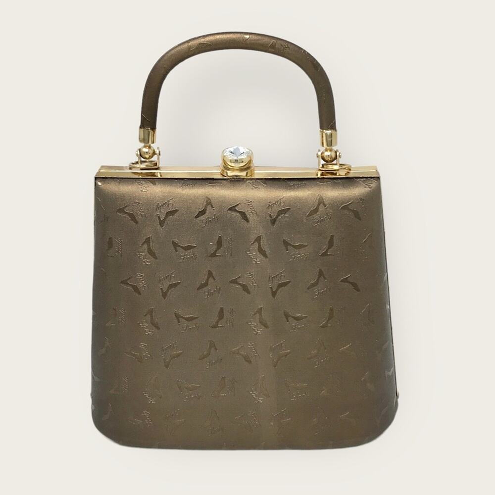Vintage Shoe Lady Print Crossbody or Clutch Mini Purse Embossed Bronze